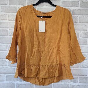 Andy & Lucy Paris Nana Blouse Top Mustard Yellow Ruffle Edge Med NWT